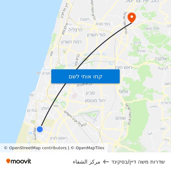 מפת שדרות משה דיין/בסקינד לمركز الشفاء