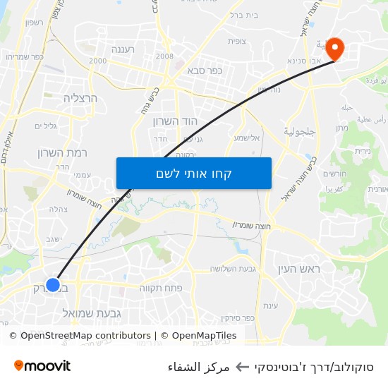 מפת סוקולוב/דרך ז'בוטינסקי לمركز الشفاء