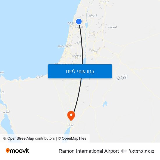 מפת צומת כרמיאל לRamon International Airport