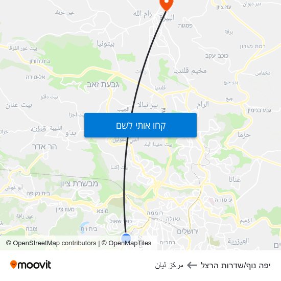 מפת יפה נוף/שדרות הרצל לمركز ليان