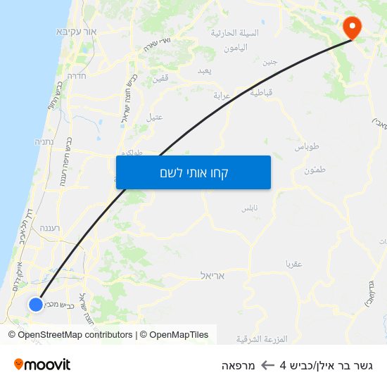 מפת גשר בר אילן/כביש 4 למרפאה