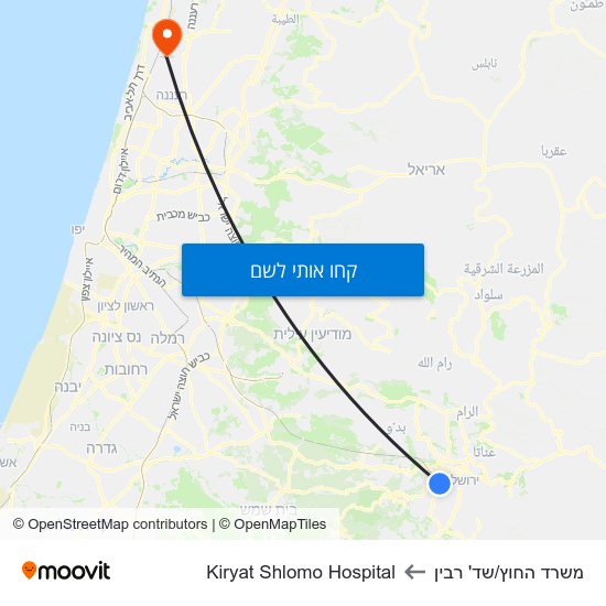 מפת משרד החוץ/שד' רבין לKiryat Shlomo Hospital