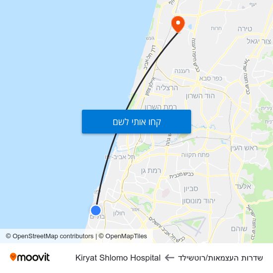 מפת שדרות העצמאות/רוטשילד לKiryat Shlomo Hospital