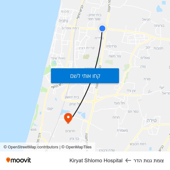 מפת צומת גנות הדר לKiryat Shlomo Hospital