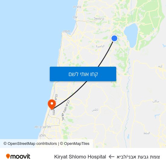 מפת צומת גבעת אבני/לביא לKiryat Shlomo Hospital