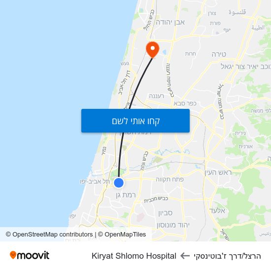 מפת הרצל/דרך ז'בוטינסקי לKiryat Shlomo Hospital