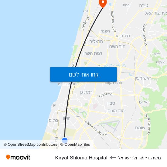 מפת משה דיין/גדולי ישראל לKiryat Shlomo Hospital