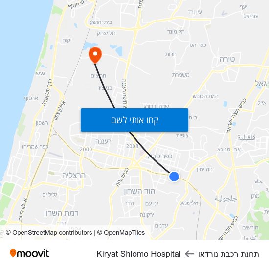 מפת תחנת רכבת נורדאו לKiryat Shlomo Hospital