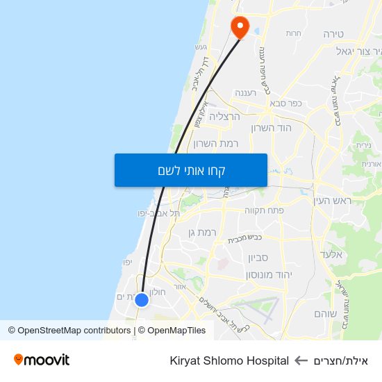 מפת אילת/חצרים לKiryat Shlomo Hospital