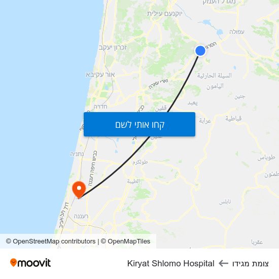 מפת צומת מגידו לKiryat Shlomo Hospital