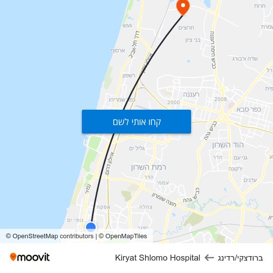 מפת ברודצקי/רדינג לKiryat Shlomo Hospital