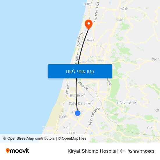 מפת משטרה/הרצל לKiryat Shlomo Hospital