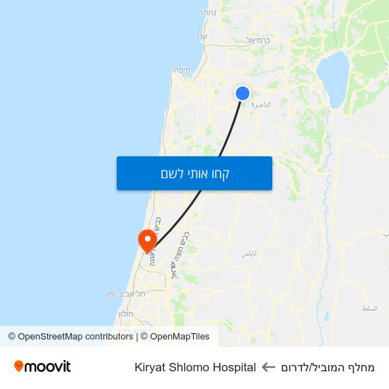 מפת מחלף המוביל/לדרום לKiryat Shlomo Hospital