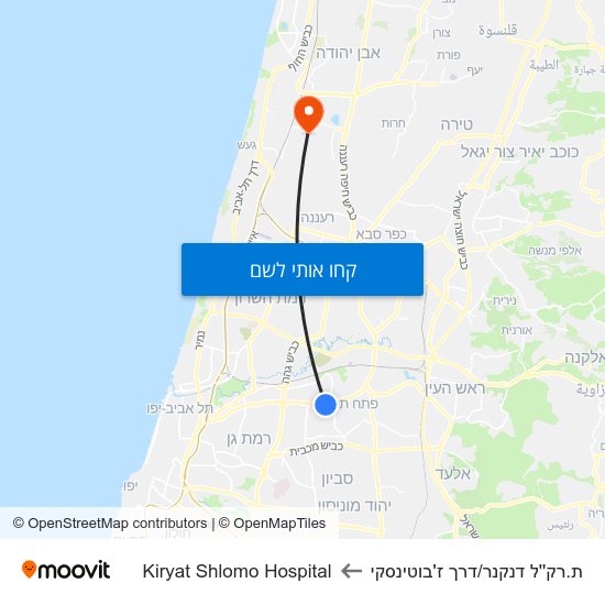 מפת ת.רק''ל דנקנר/דרך ז'בוטינסקי לKiryat Shlomo Hospital