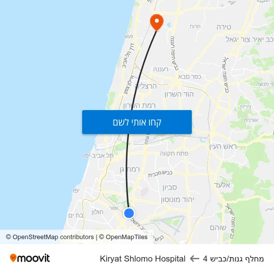 מפת מחלף גנות/כביש 4 לKiryat Shlomo Hospital