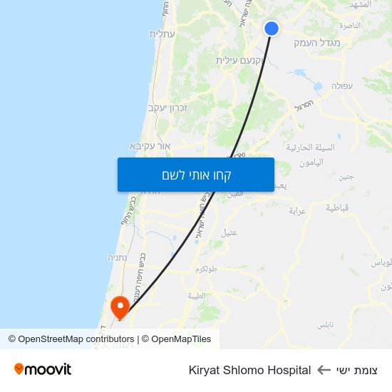 מפת צומת ישי לKiryat Shlomo Hospital