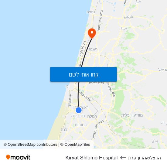 מפת הרצל/אהרון קרון לKiryat Shlomo Hospital