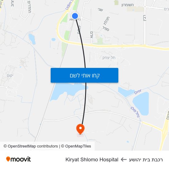 מפת רכבת בית יהושע לKiryat Shlomo Hospital