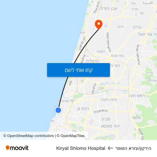 מפת הירקון/עזרא הסופר לKiryat Shlomo Hospital