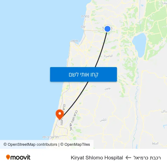 מפת רכבת כרמיאל לKiryat Shlomo Hospital