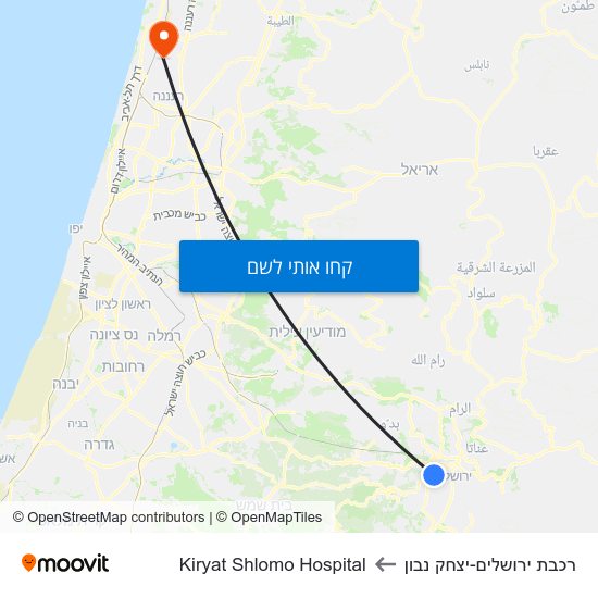מפת רכבת ירושלים-יצחק נבון לKiryat Shlomo Hospital