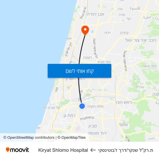 מפת ת.רק''ל שנקר/דרך ז'בוטינסקי לKiryat Shlomo Hospital