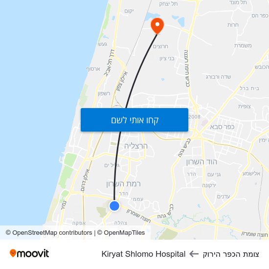 מפת צומת הכפר הירוק לKiryat Shlomo Hospital