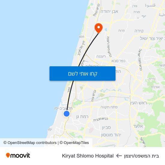 מפת בית המשפט/ויצמן לKiryat Shlomo Hospital