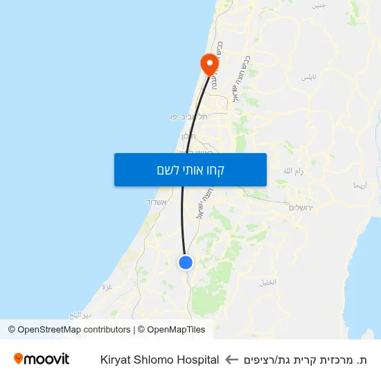 מפת ת. מרכזית קרית גת/רציפים לKiryat Shlomo Hospital