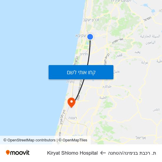 מפת ת. רכבת בנימינה/הטחנה לKiryat Shlomo Hospital