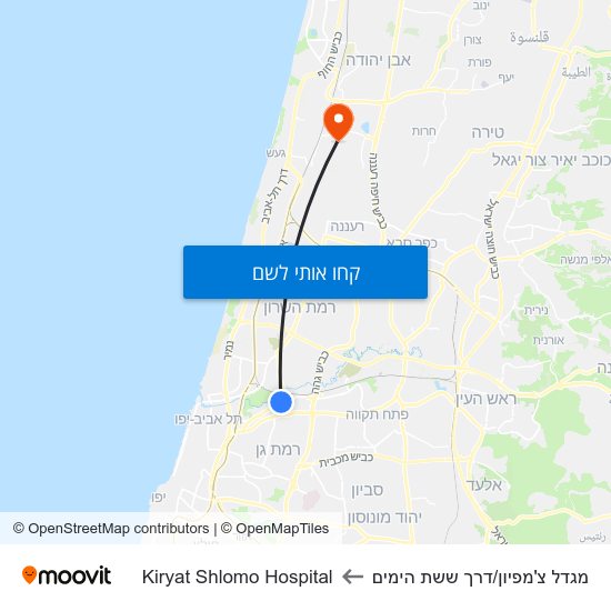 מפת מגדל צ'מפיון/דרך ששת הימים לKiryat Shlomo Hospital