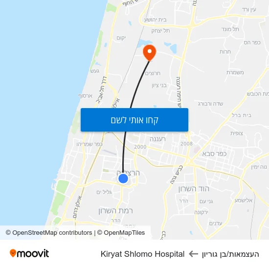 מפת העצמאות/בן גוריון לKiryat Shlomo Hospital