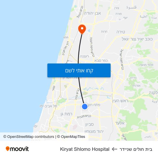 מפת בית חולים שניידר לKiryat Shlomo Hospital