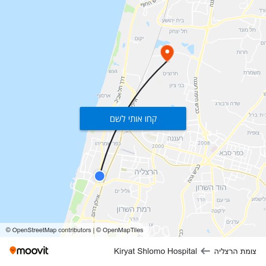 מפת צומת הרצליה לKiryat Shlomo Hospital