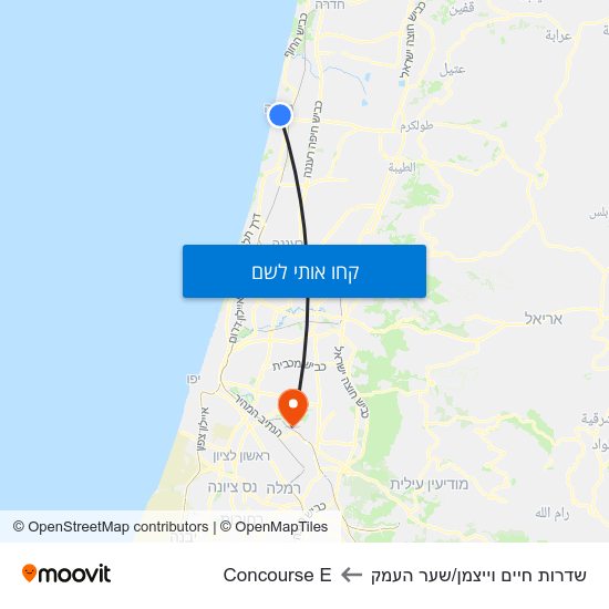 מפת שדרות חיים וייצמן/שער העמק לConcourse E