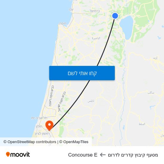 מפת מסעף קיבוץ קדרים לדרום לConcourse E