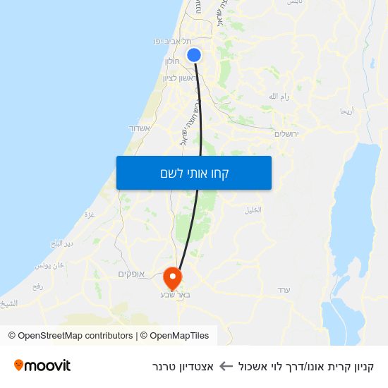 מפת קניון קרית אונו/דרך לוי אשכול לאצטדיון טרנר