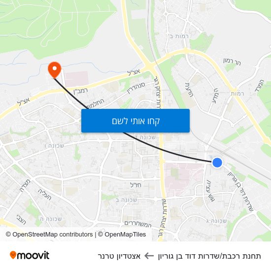 מפת תחנת רכבת/שדרות דוד בן גוריון לאצטדיון טרנר