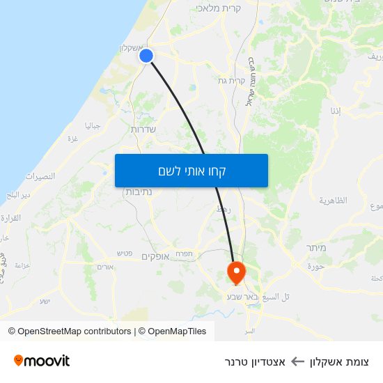 מפת צומת אשקלון לאצטדיון טרנר