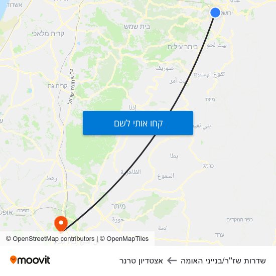 מפת שדרות שז''ר/בנייני האומה לאצטדיון טרנר