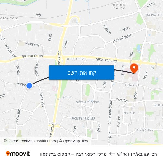 מפת רבי עקיבא/חזון אי''ש למרכז רפואי רבין – קמפוס ביילינסון