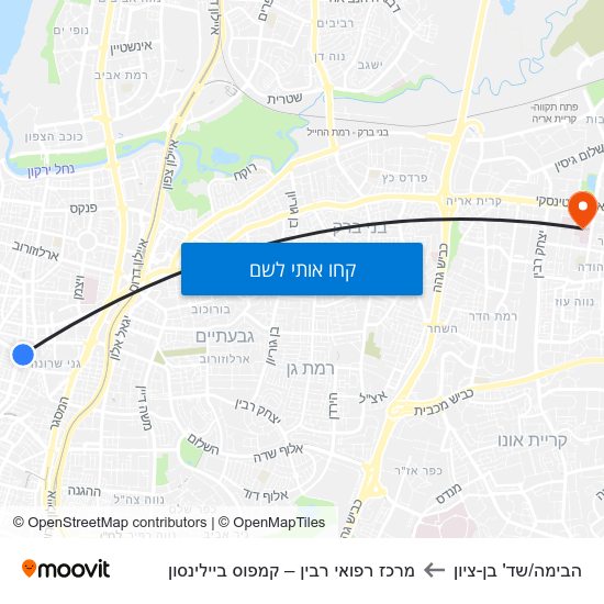 מפת הבימה/שד' בן-ציון למרכז רפואי רבין – קמפוס ביילינסון