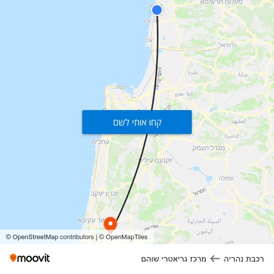 מפת רכבת נהריה למרכז גריאטרי שוהם