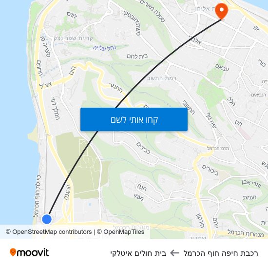 מפת רכבת חיפה חוף הכרמל לבית חולים איטלקי