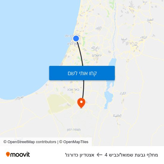 מפת מחלף גבעת שמואל/כביש 4 לאצטדיון כדורגל