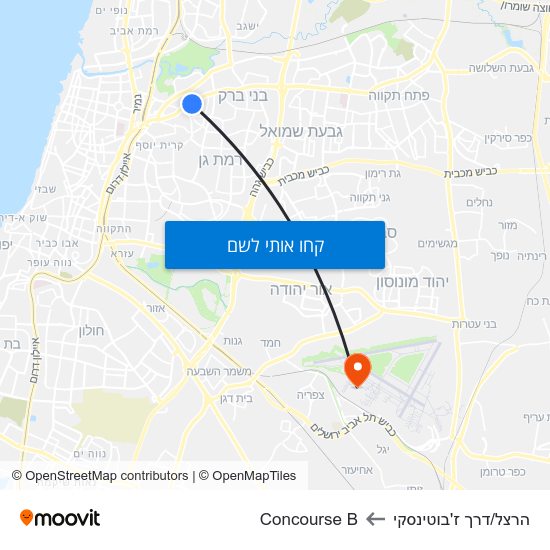 מפת הרצל/דרך ז'בוטינסקי לConcourse B