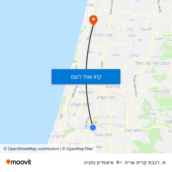 מפת ת. רכבת קרית אריה לאיצטדיון נתניה