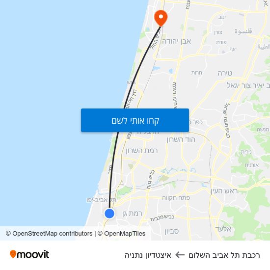 מפת רכבת תל אביב השלום לאיצטדיון נתניה