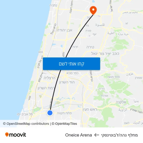 מפת מחלף גהה/ז'בוטינסקי לOneice Arena