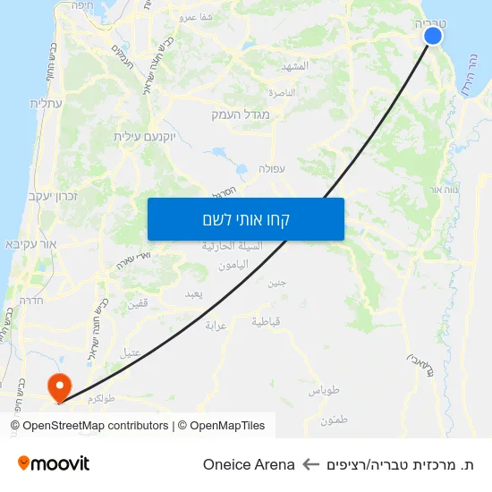 מפת ת. מרכזית טבריה/רציפים לOneice Arena
